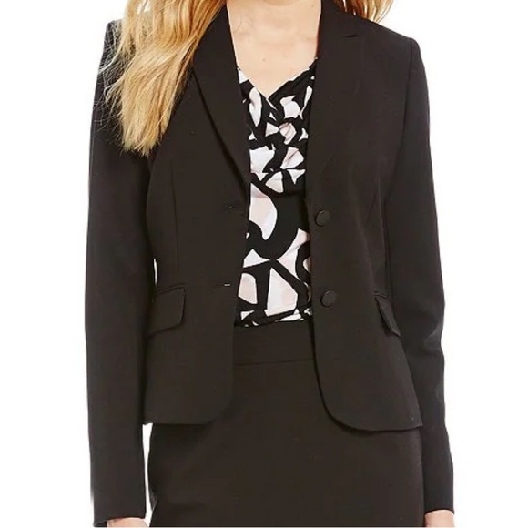 Calvin Klein Women Black Notch Collar 2 Button Stretch Black Suit Jacket, Sz. 14 - Picture 1 of 7